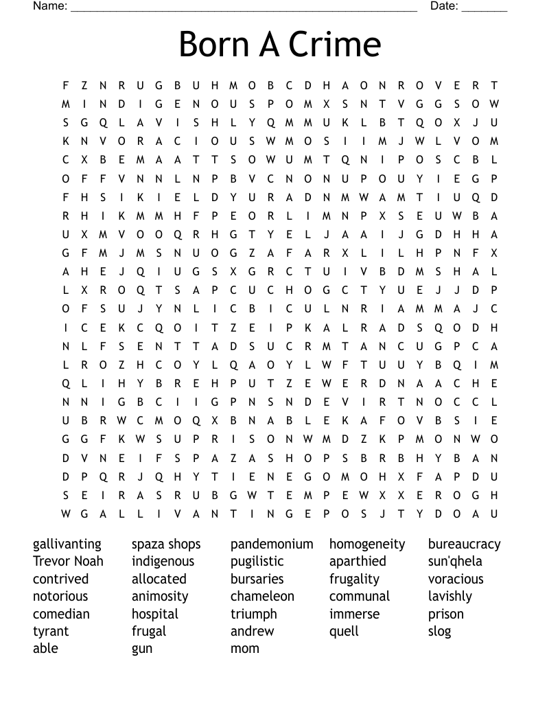 Born A Crime Word Search