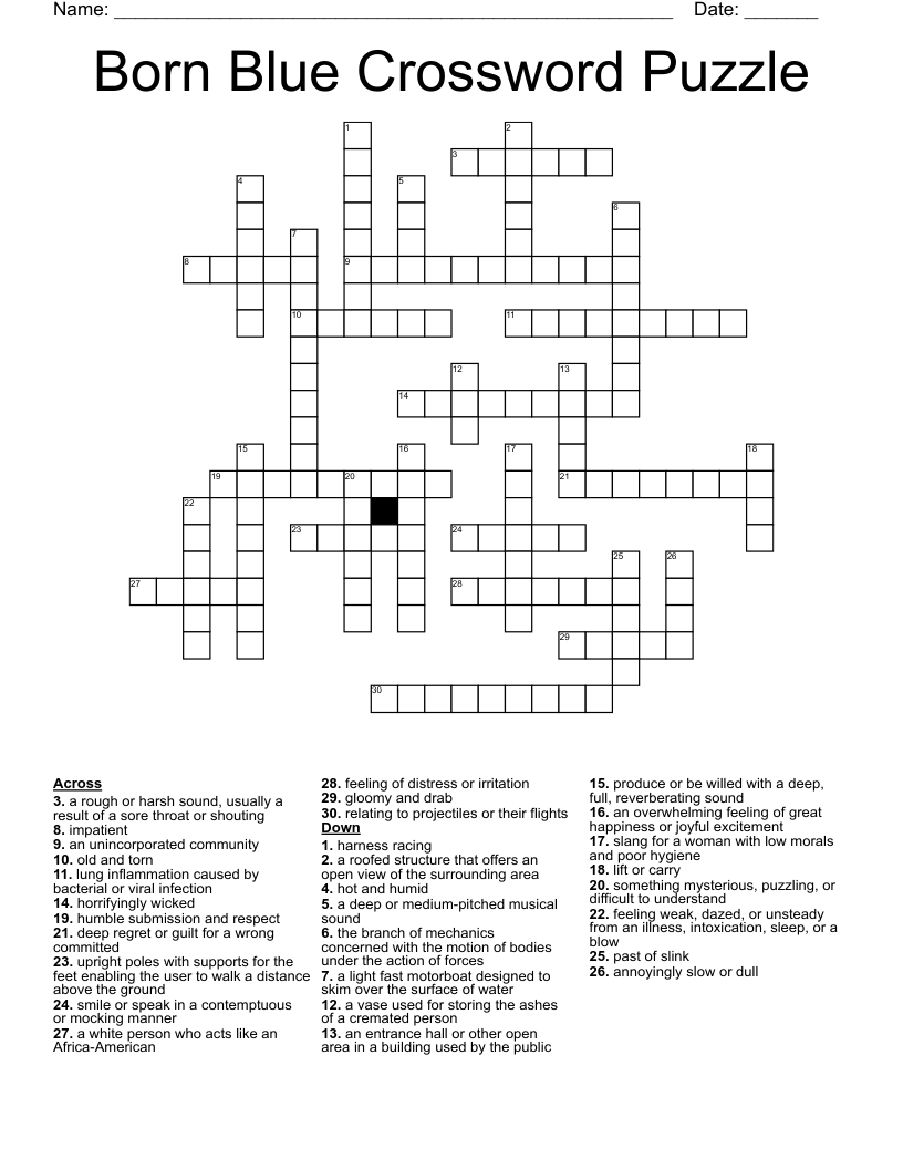 Born Blue Crossword Puzzle