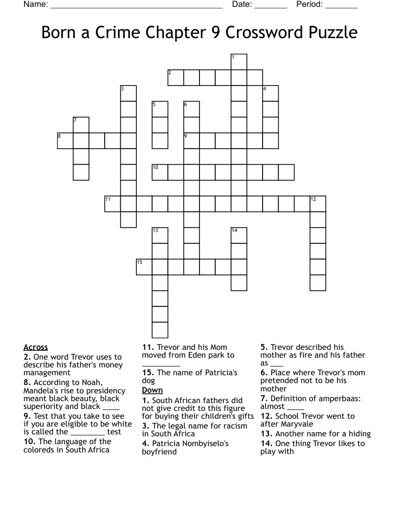 Born a Crime Chapter 9 Crossword Puzzle