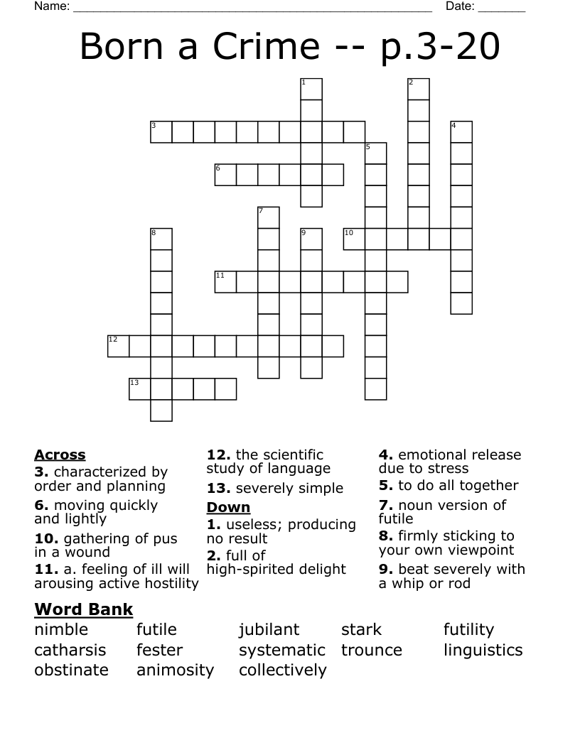 Born a Crime -- p.3-20 Crossword