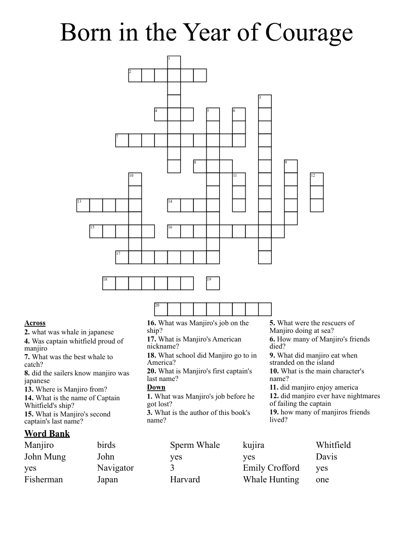 Born in the Year of Courage Crossword