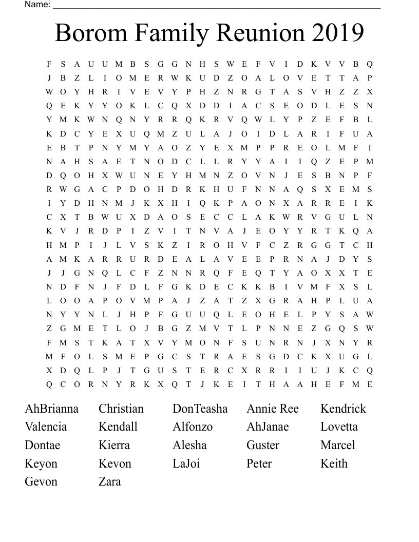 Borom Family Reunion 2019 Word Search