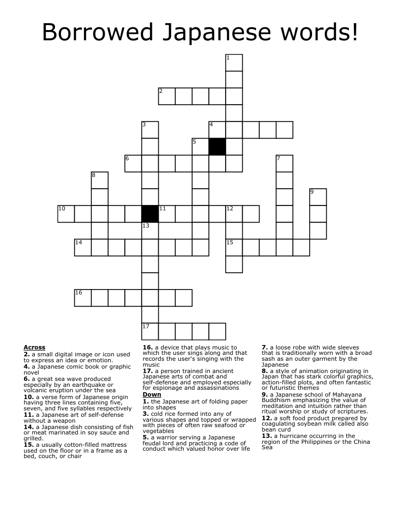 Borrowed Japanese words! Crossword