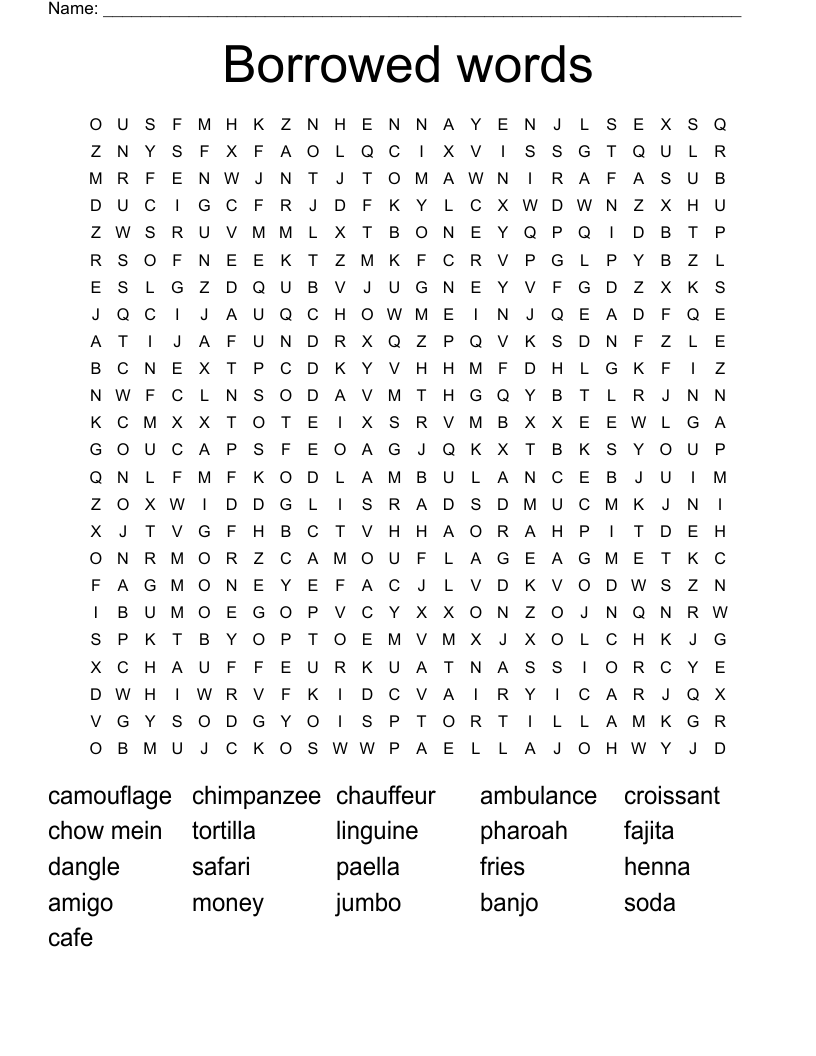 Borrowed words Word Search