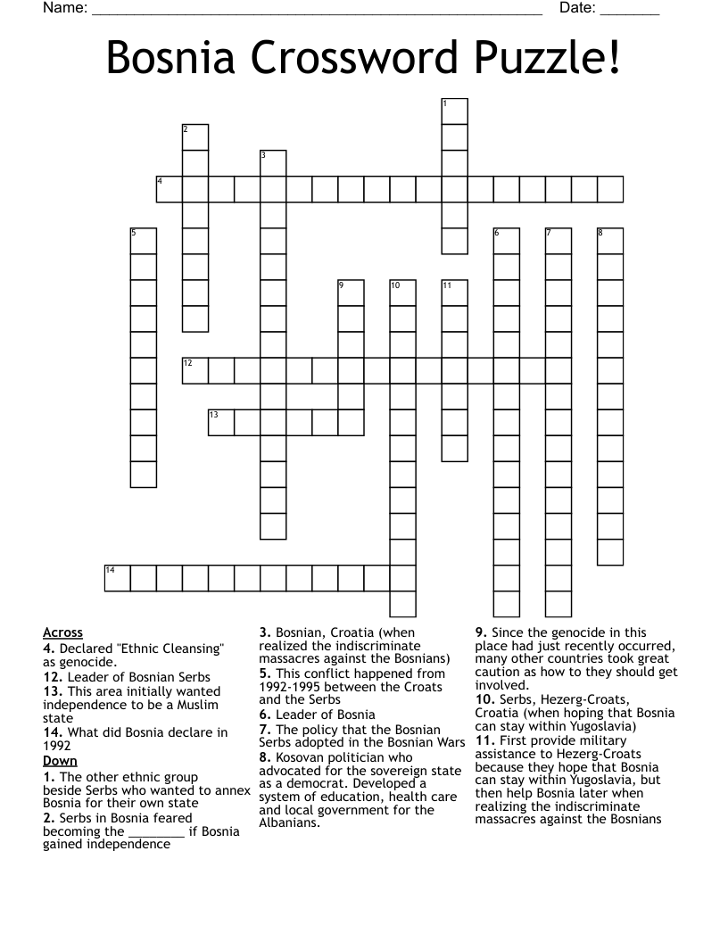 Bosnia Crossword Puzzle!
