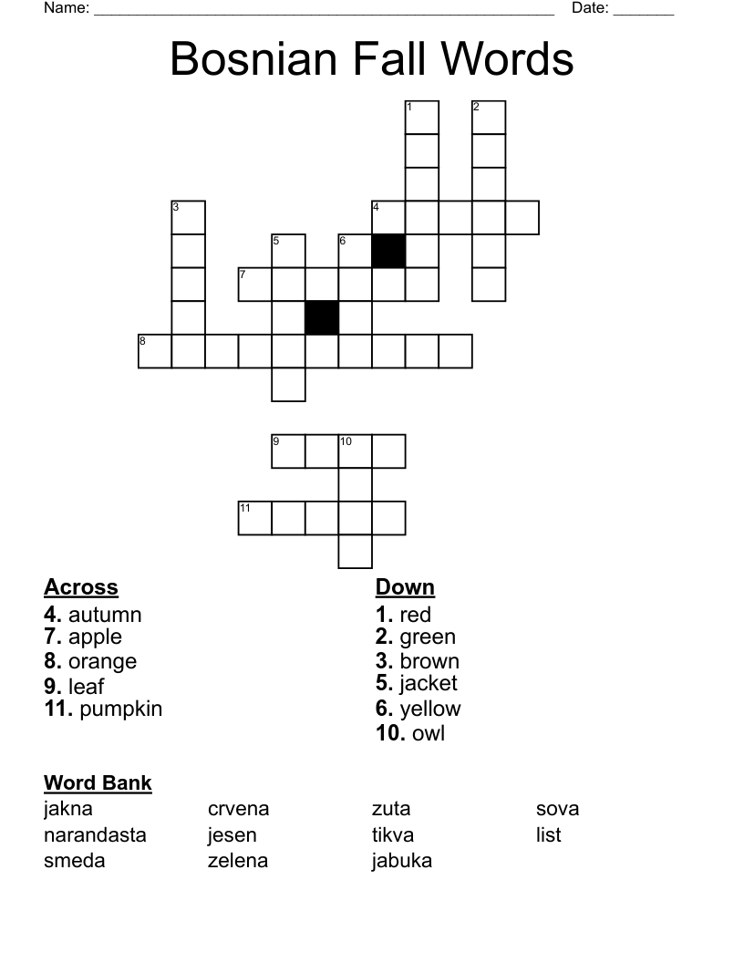 Bosnian Fall Words Crossword