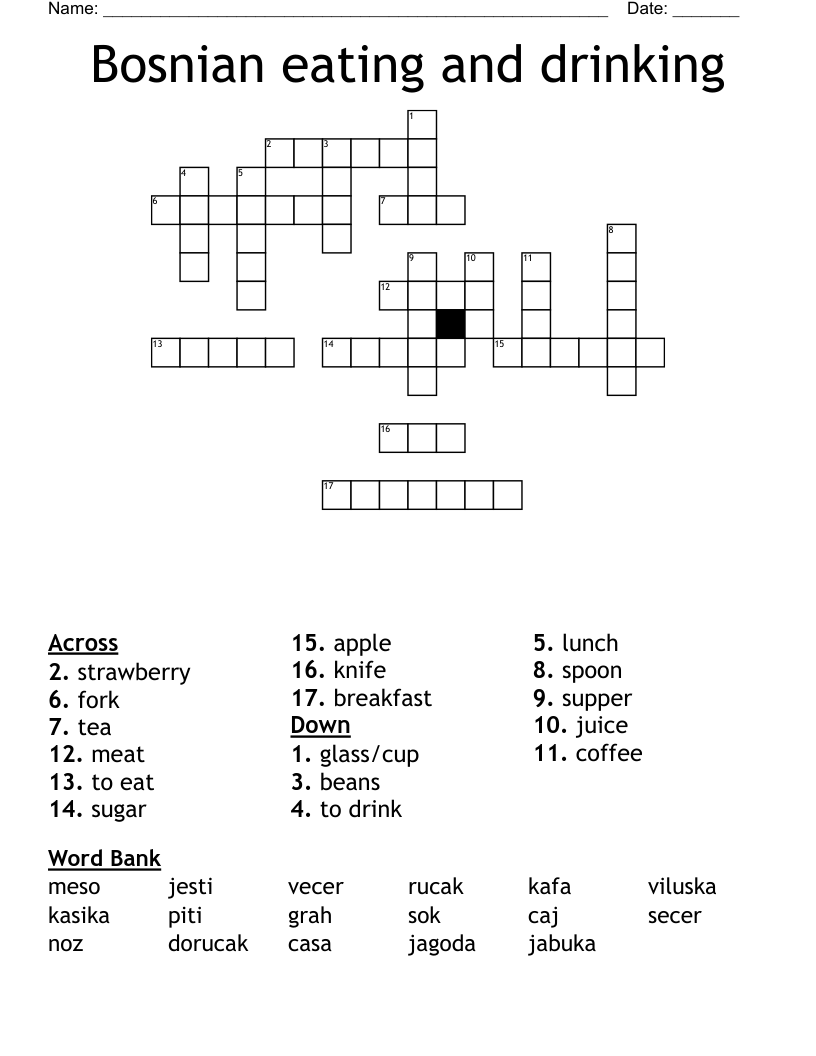 Bosnian eating and drinking Crossword