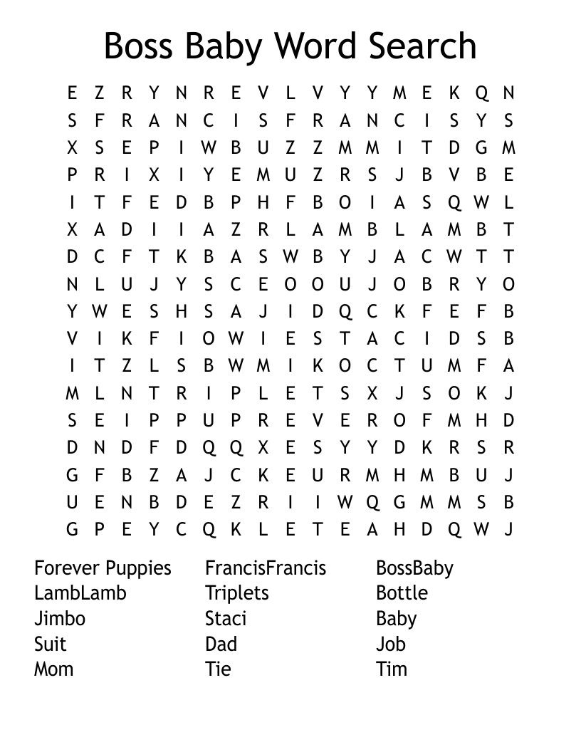 Boss Baby Word Search