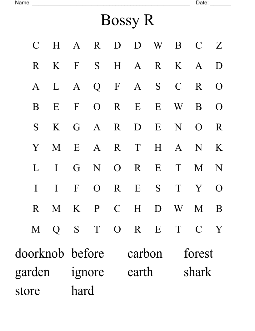 Bossy R Word Search