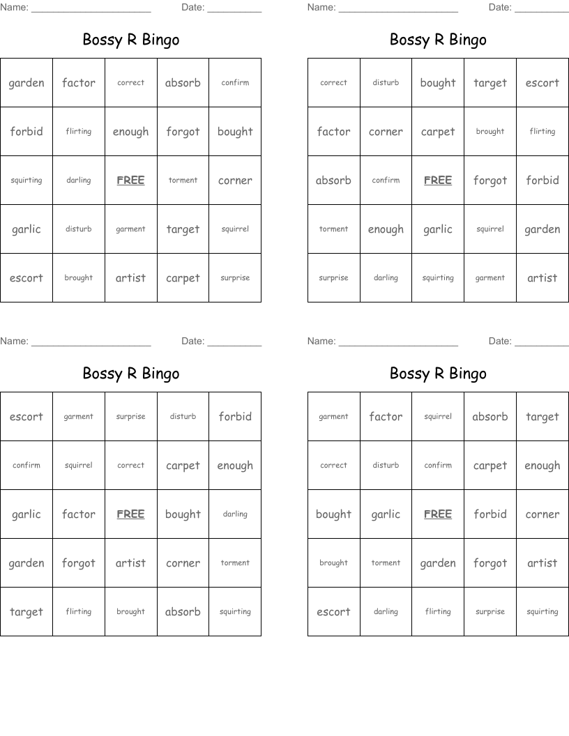 Bossy R Bingo