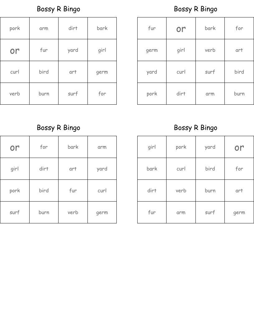 Bossy R Bingo