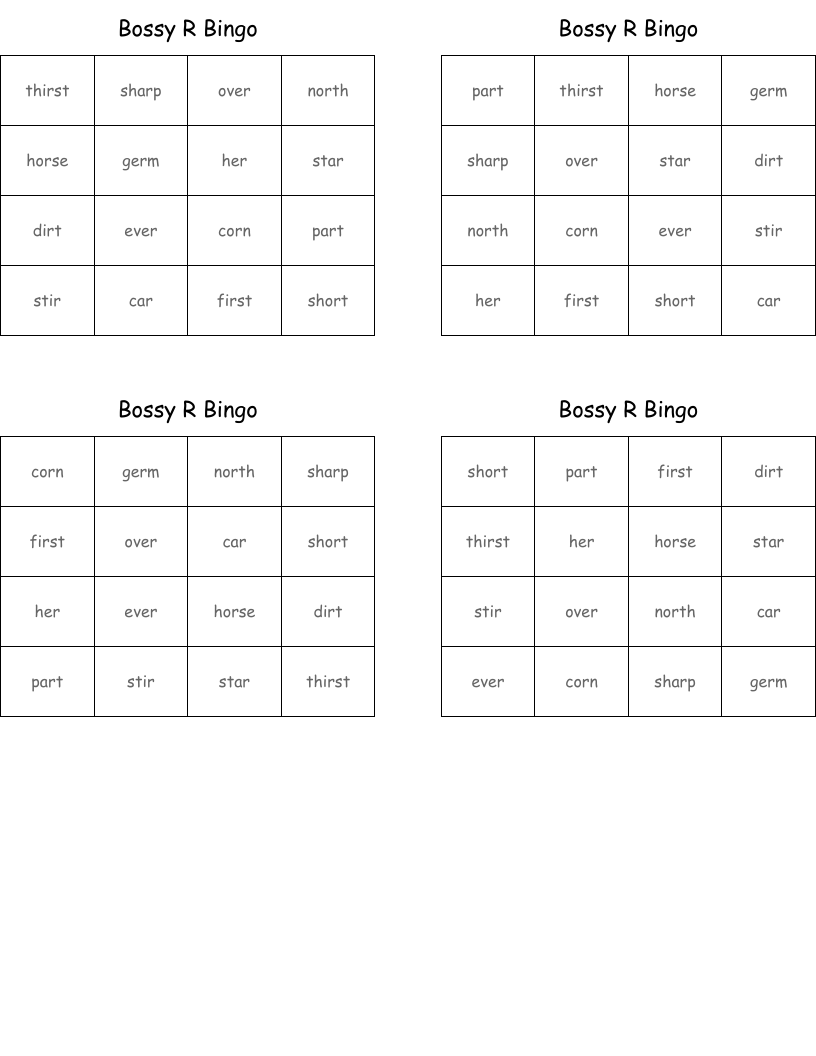Bossy R Bingo
