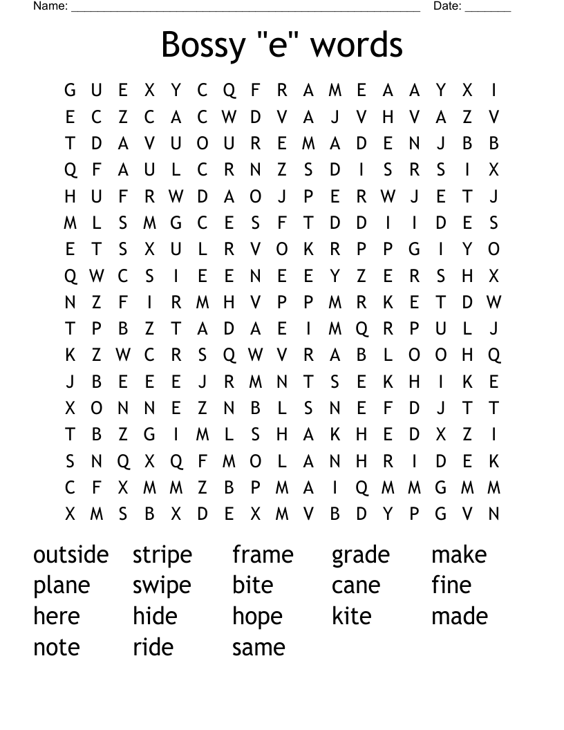 Bossy "e" words Word Search