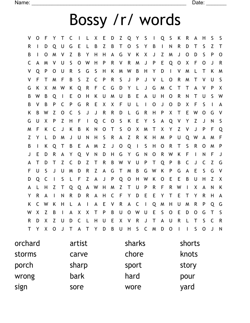 Bossy /r/ words Word Search