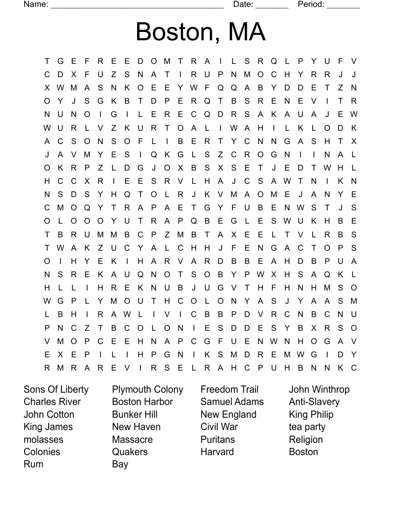 Boston, MA Word Search