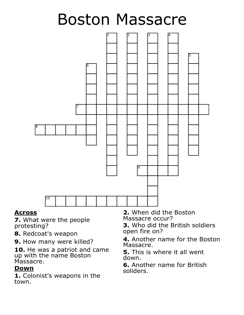 Boston Massacre Crossword