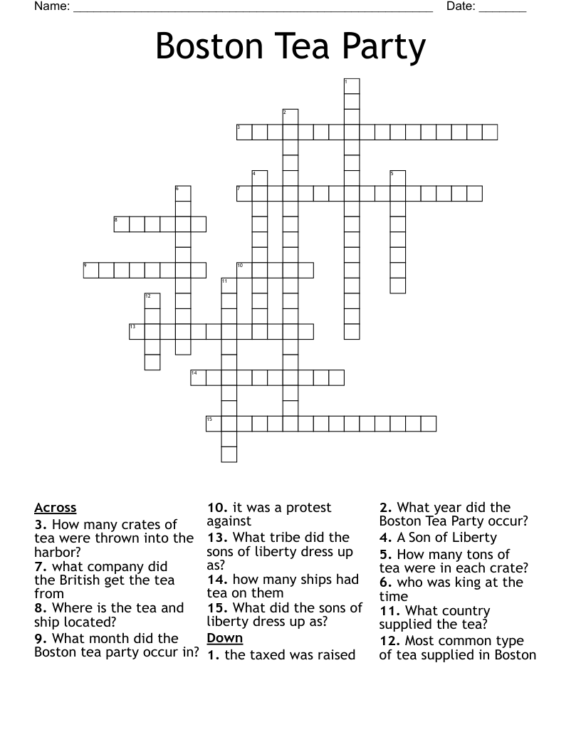 Boston Tea Party Crossword