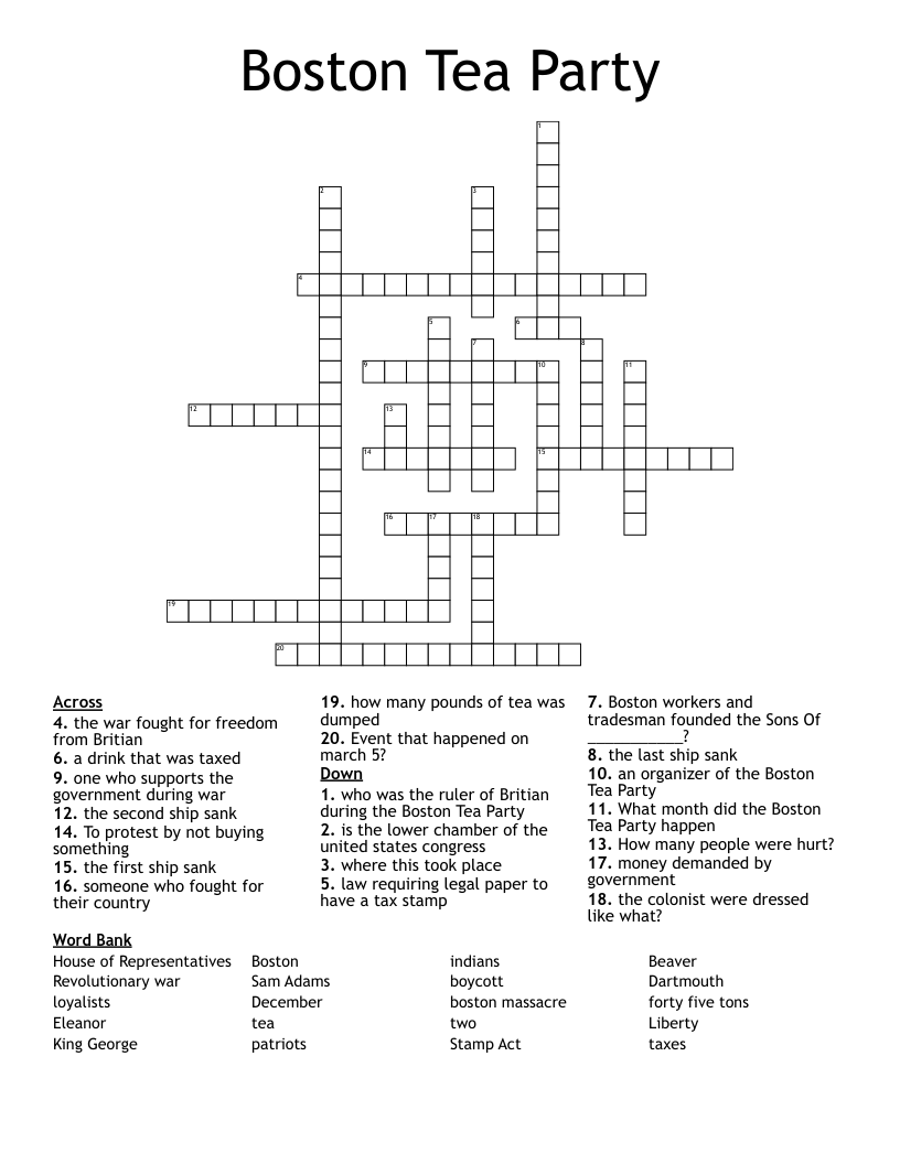 Boston Tea Party Crossword