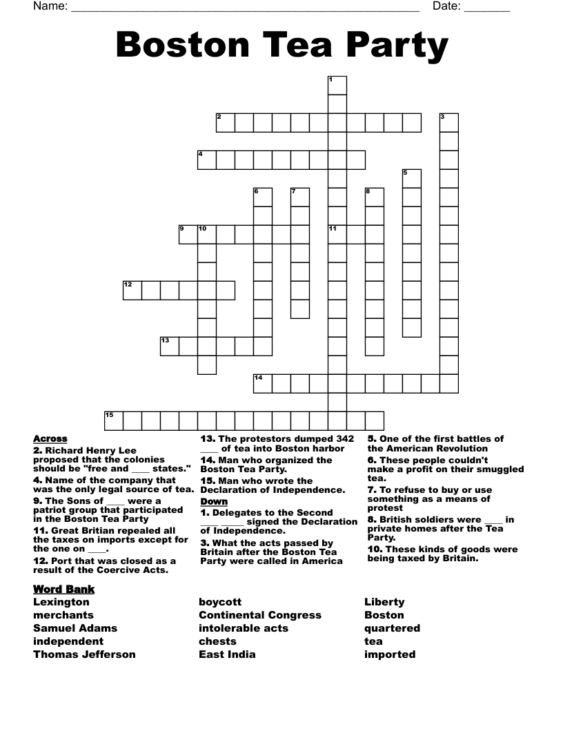 Boston Tea Party Crossword
