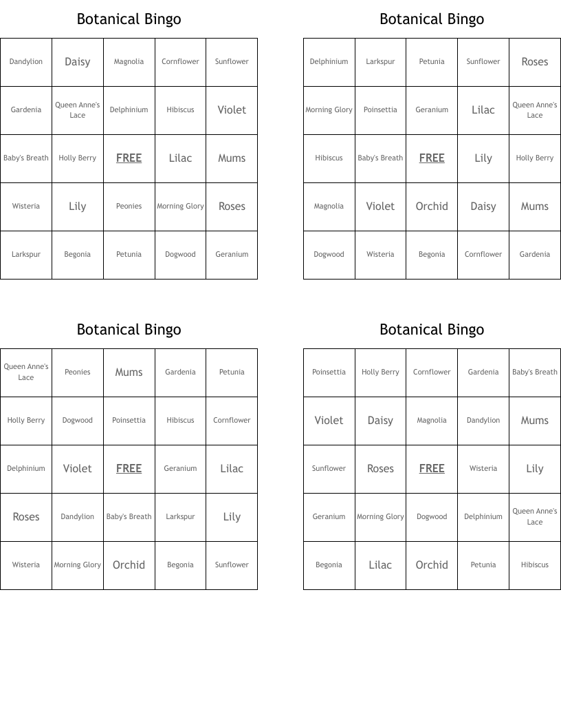 Botanical Bingo