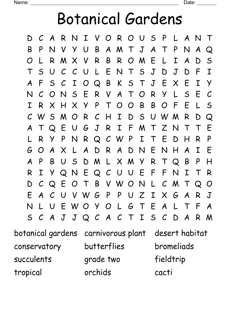 Botanical Gardens Word Search