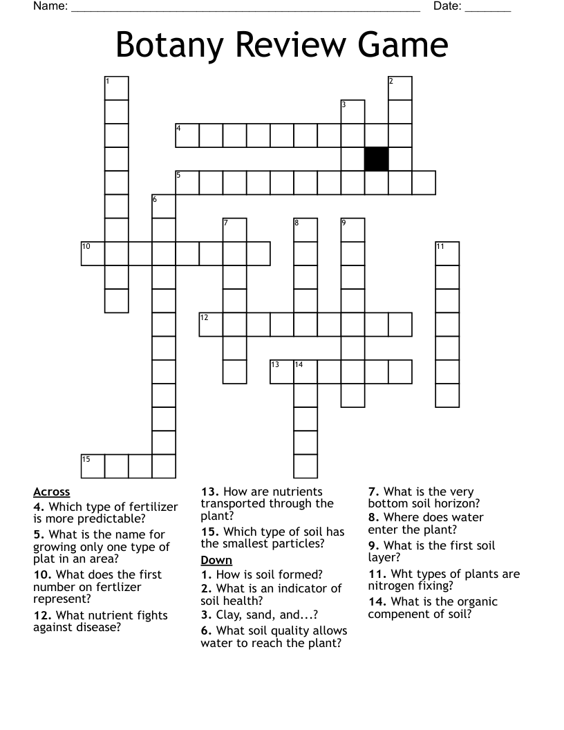 Botany Review Game Crossword