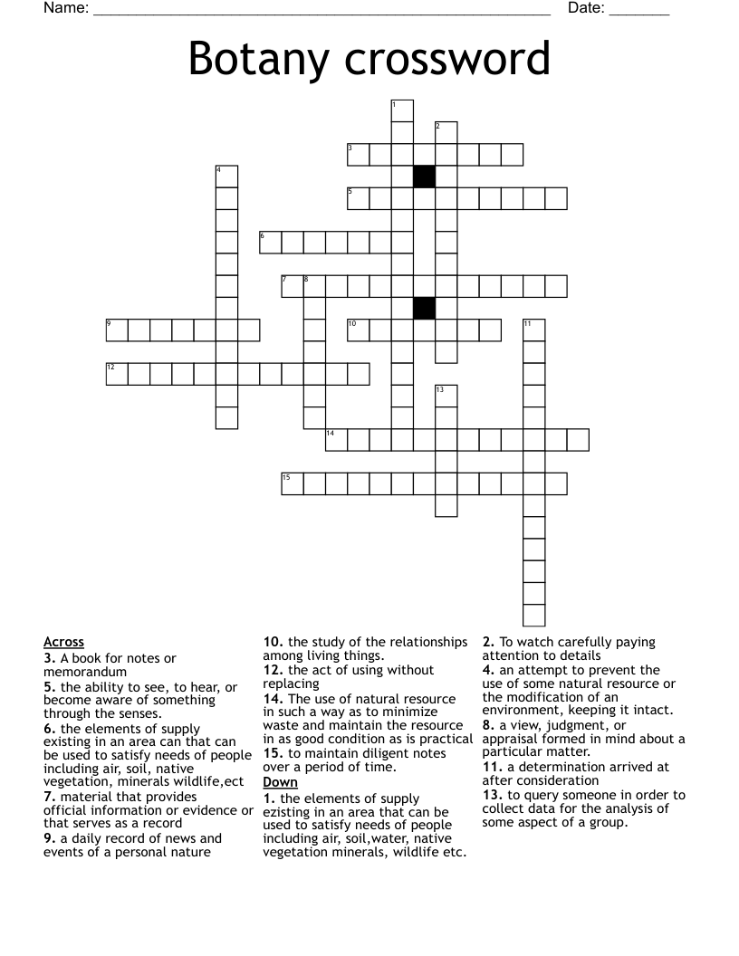Botany crossword
