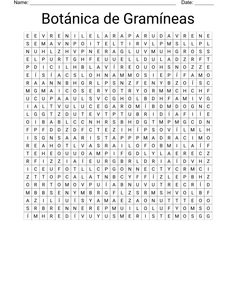 Botánica de Gramíneas Word Search