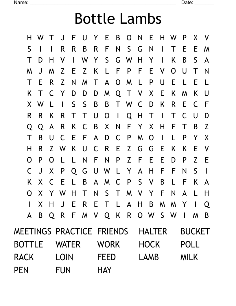 Bottle Lambs Word Search