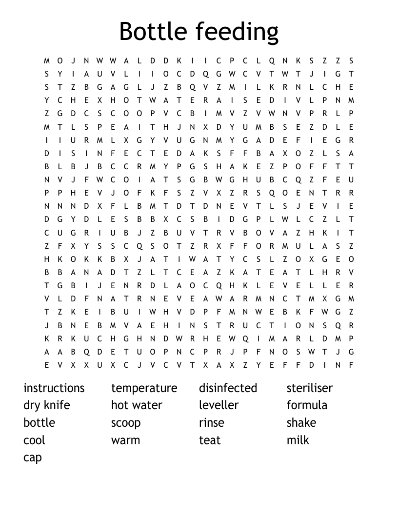 Bottle feeding  Word Search
