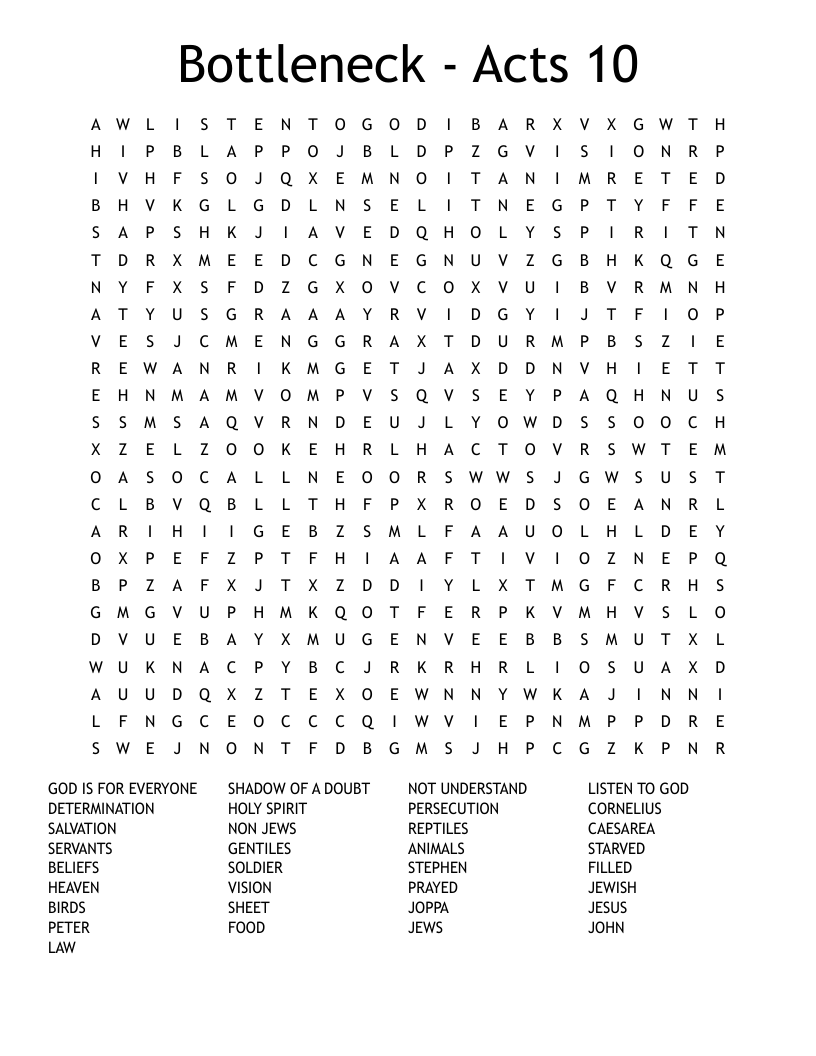 Bottleneck - Acts 10 Word Search