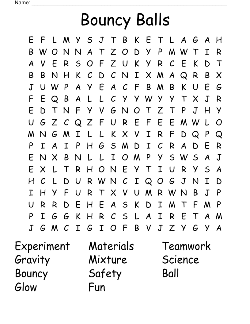 Bouncy Balls Word Search