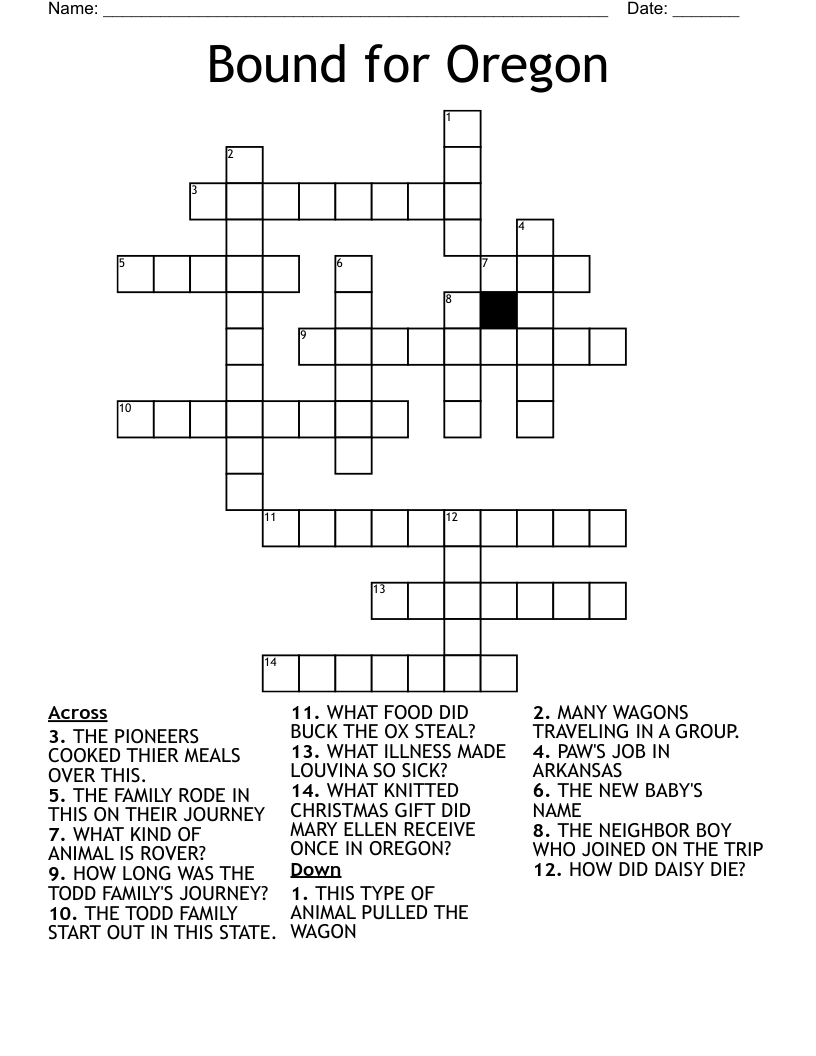Bound for Oregon Crossword