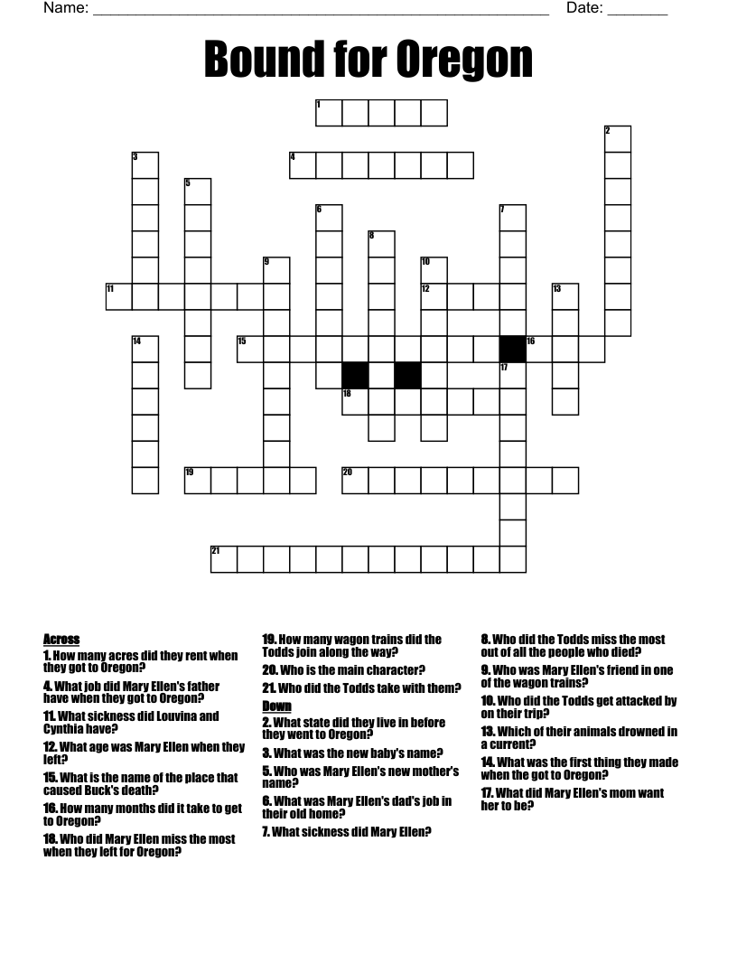 Bound for Oregon  Crossword