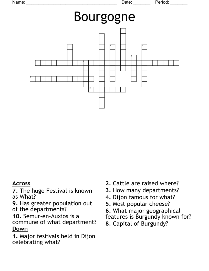 Bourgogne Crossword