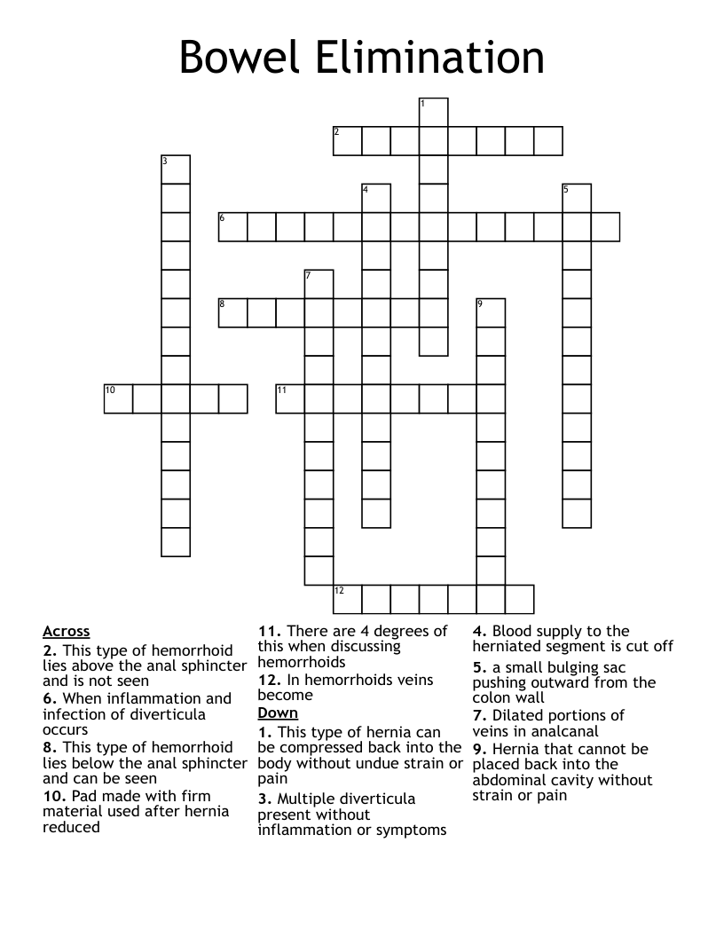 Bowel Elimination Crossword