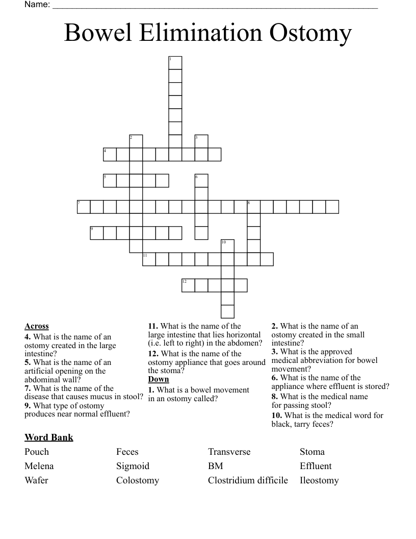 Bowel Elimination Ostomy Crossword