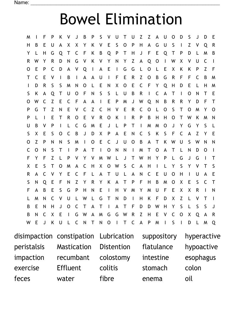 Bowel Elimination  Word Search