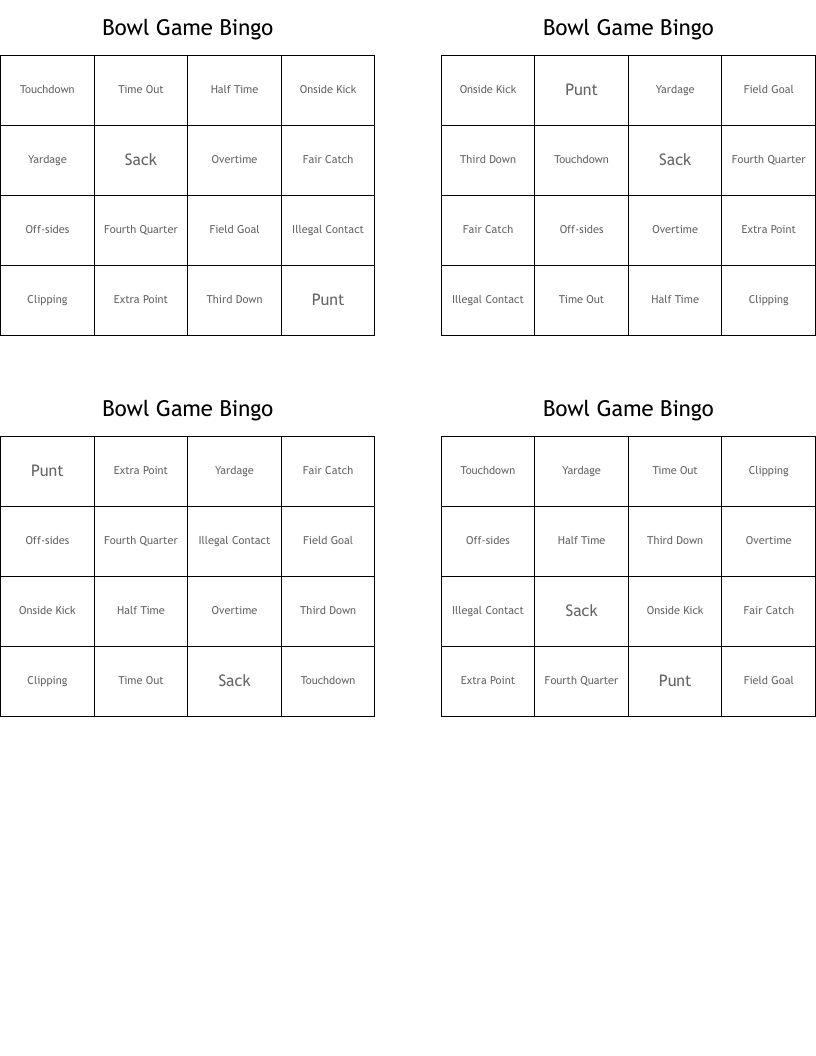 Bowl Game Bingo