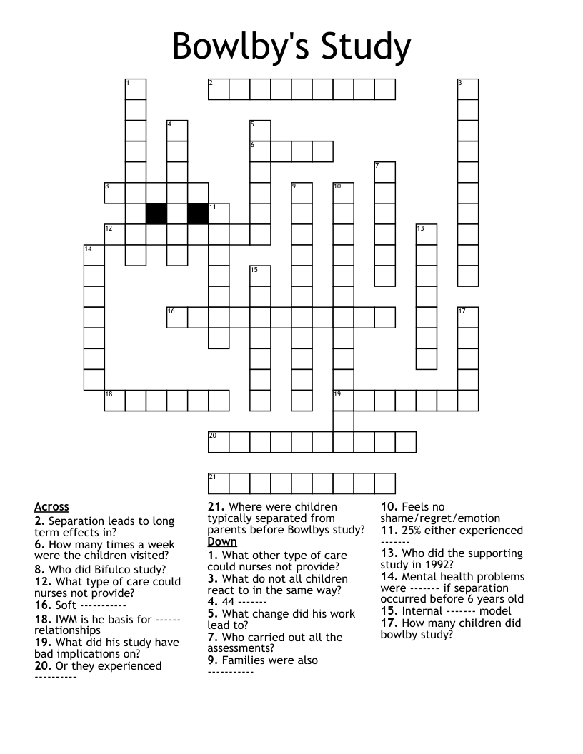 Bowlby's Study Crossword