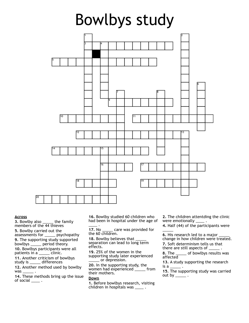 Bowlbys study  Crossword