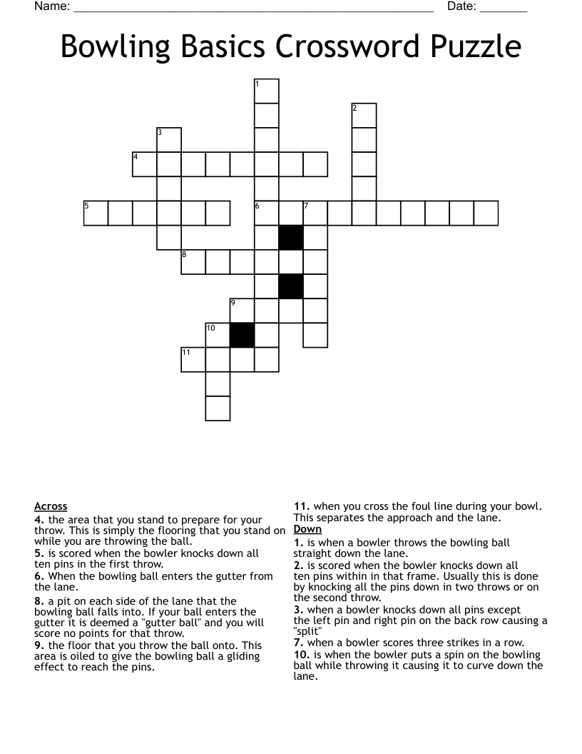 Bowling Basics Crossword Puzzle