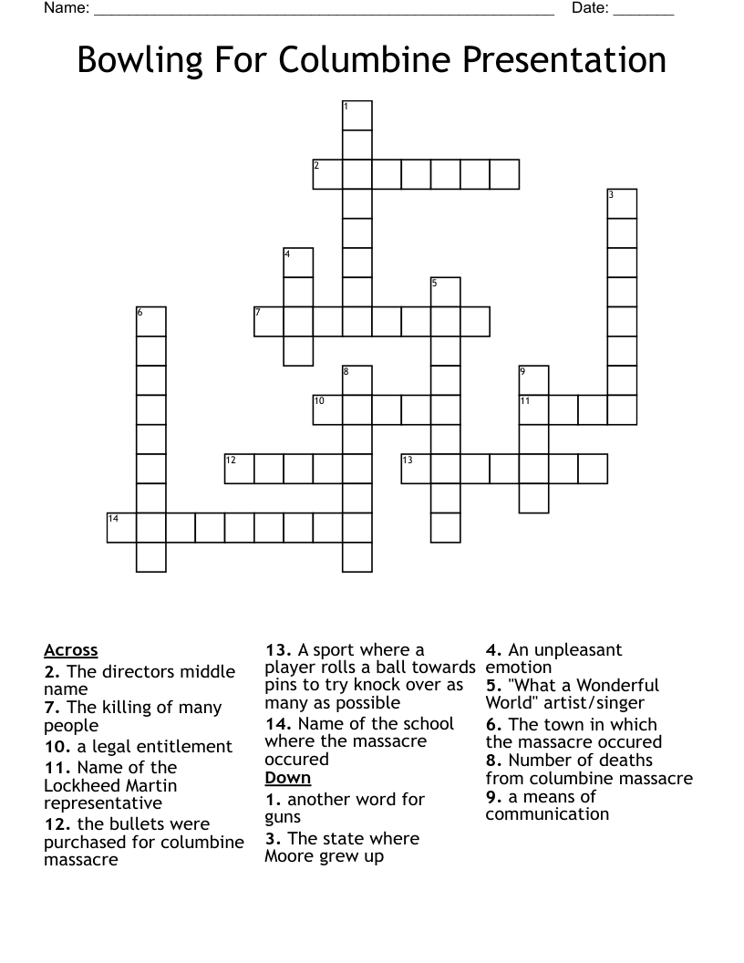 Bowling For Columbine Presentation Crossword
