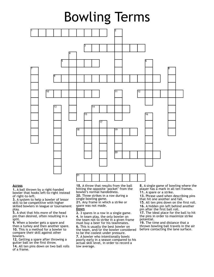Bowling Terms Crossword