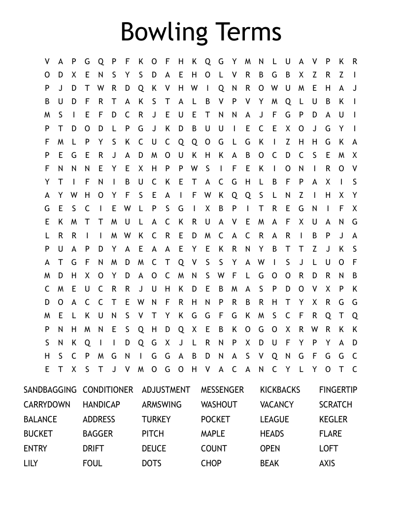 Bowling Terms Word Search