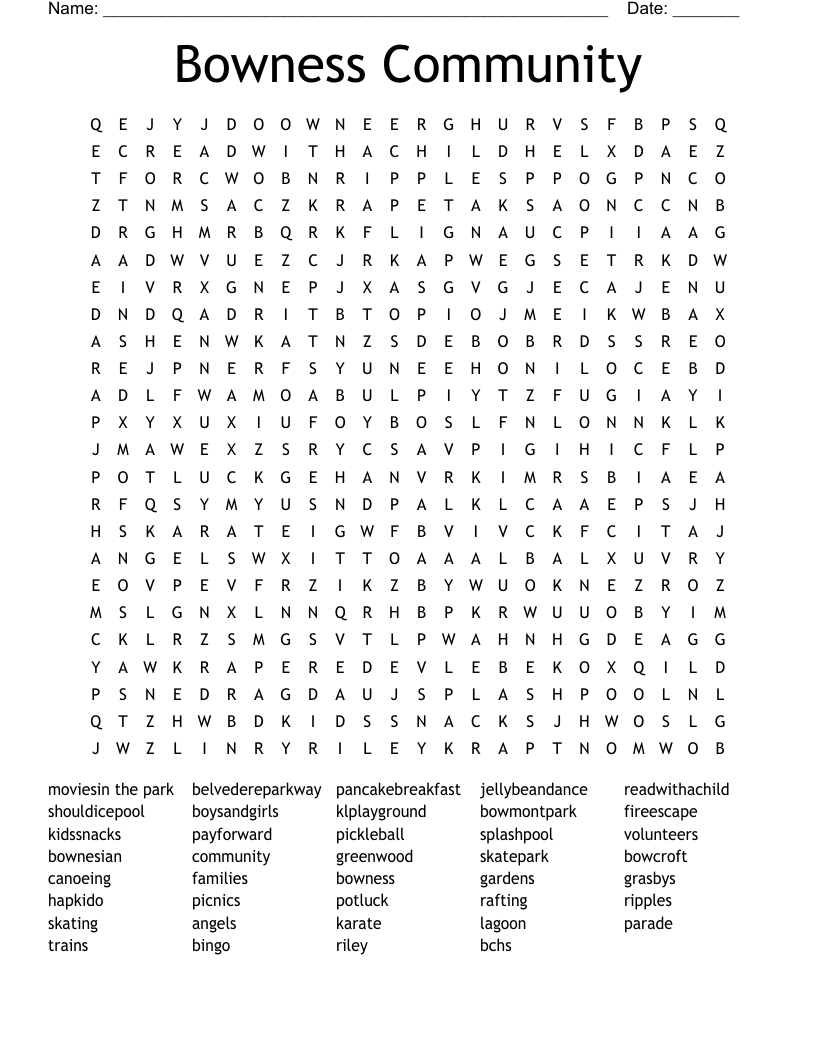 Bowness Community Word Search