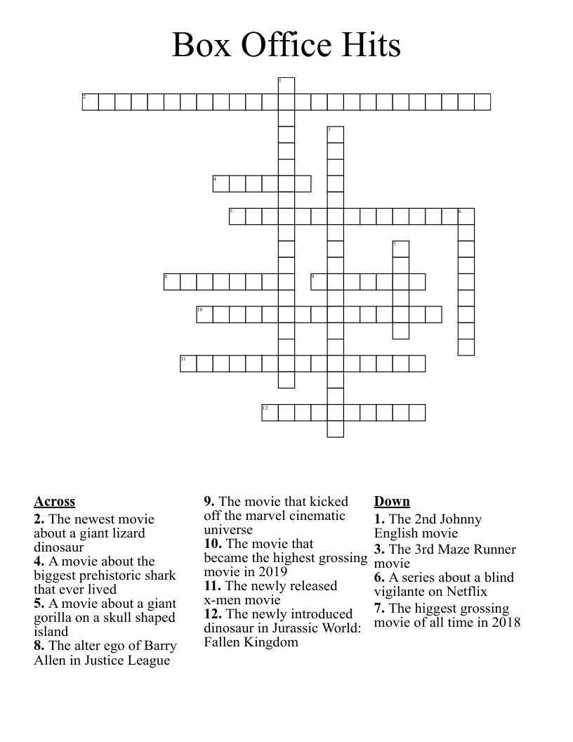 Box Office Hits Crossword
