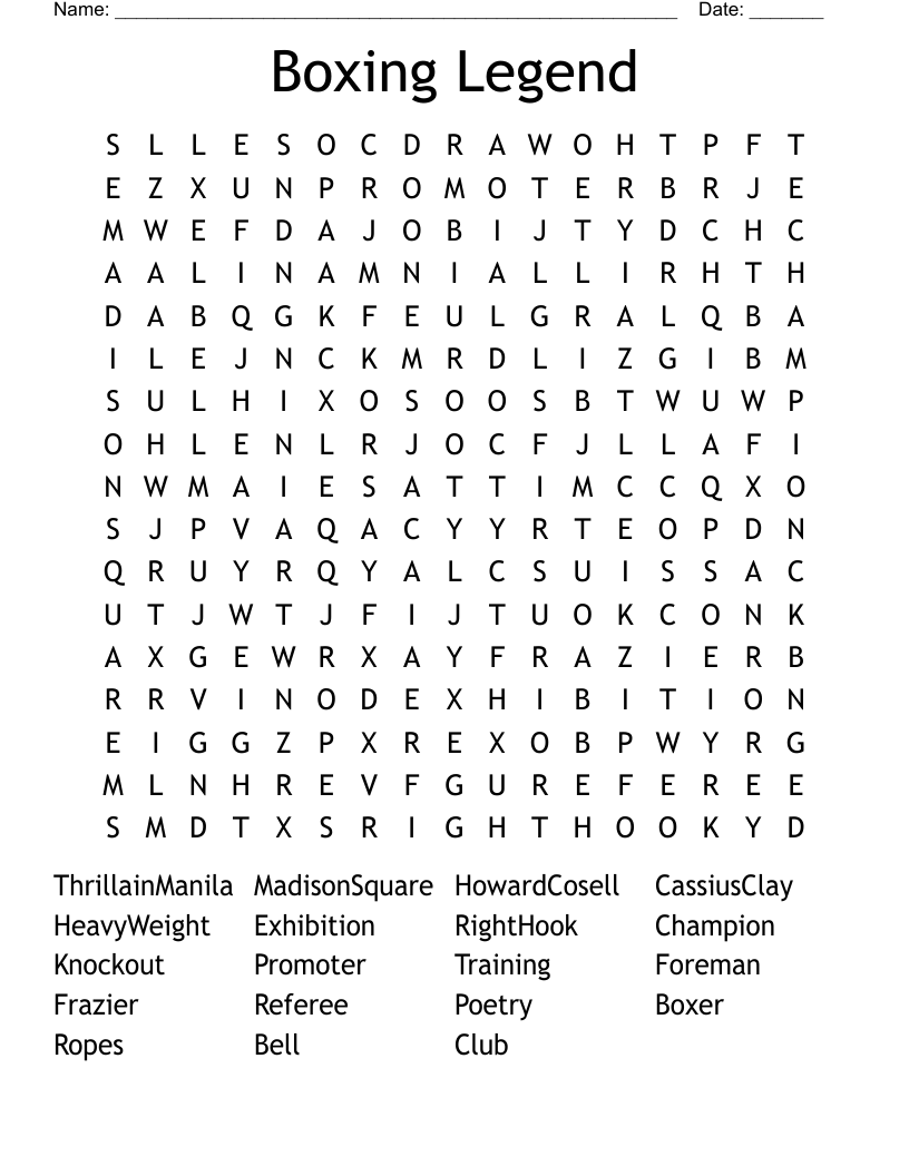 Boxing Legend Word Search