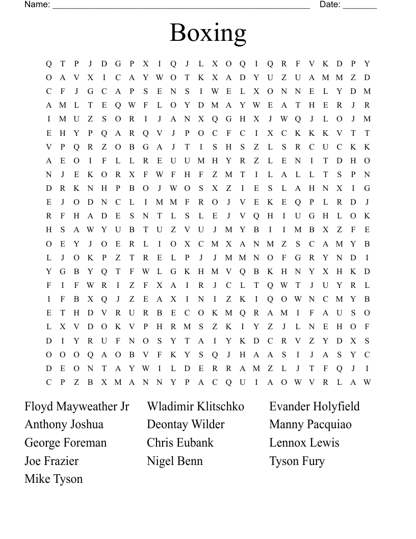Boxing  Word Search