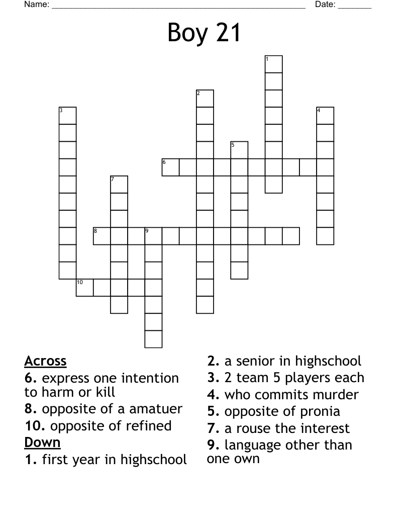 Boy 21 Crossword